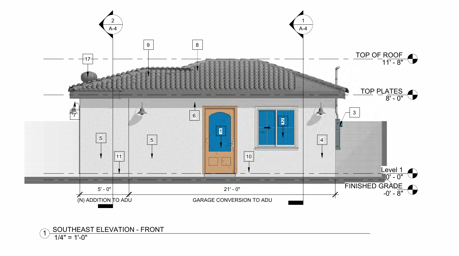 Proposed front elevation for the South Gate garage conversion ADU